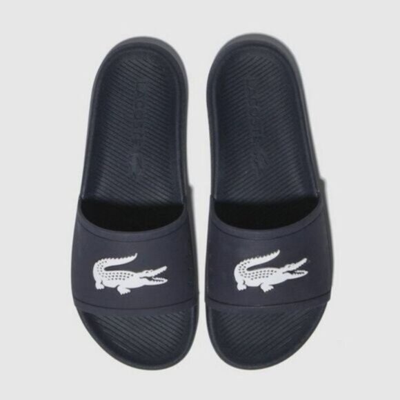 LACOSTE Croco Slide Sandals Lage Logo Black B&W Sz 6 - Picture 1 of 11
